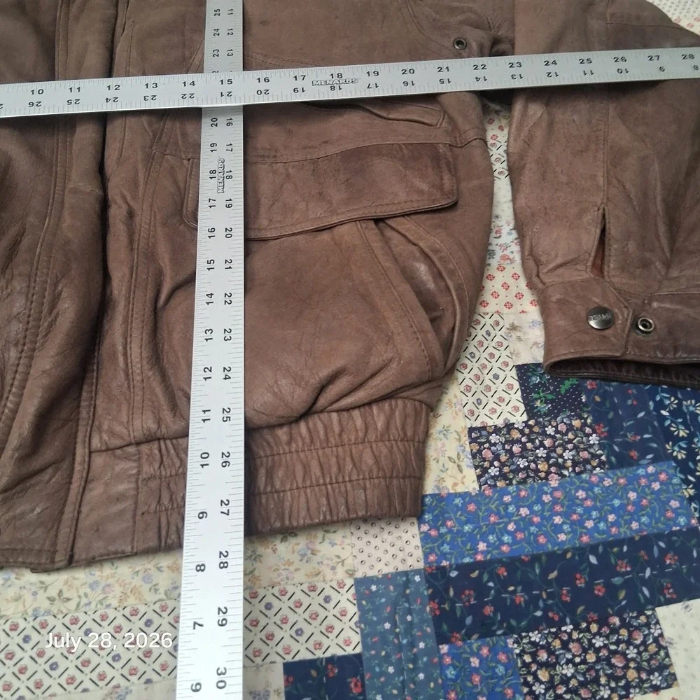 Vintage Mirage Leather Bomber Jacket Mens Large Brown Flannel Lined Multi pocket